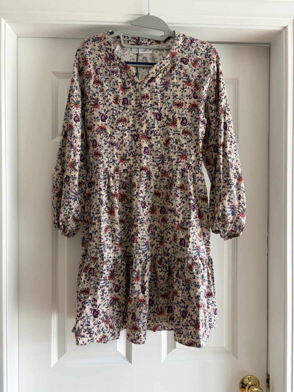 Zara -  Tiered Tunic or Dress - Cream with Purple & Blue Floral Print
